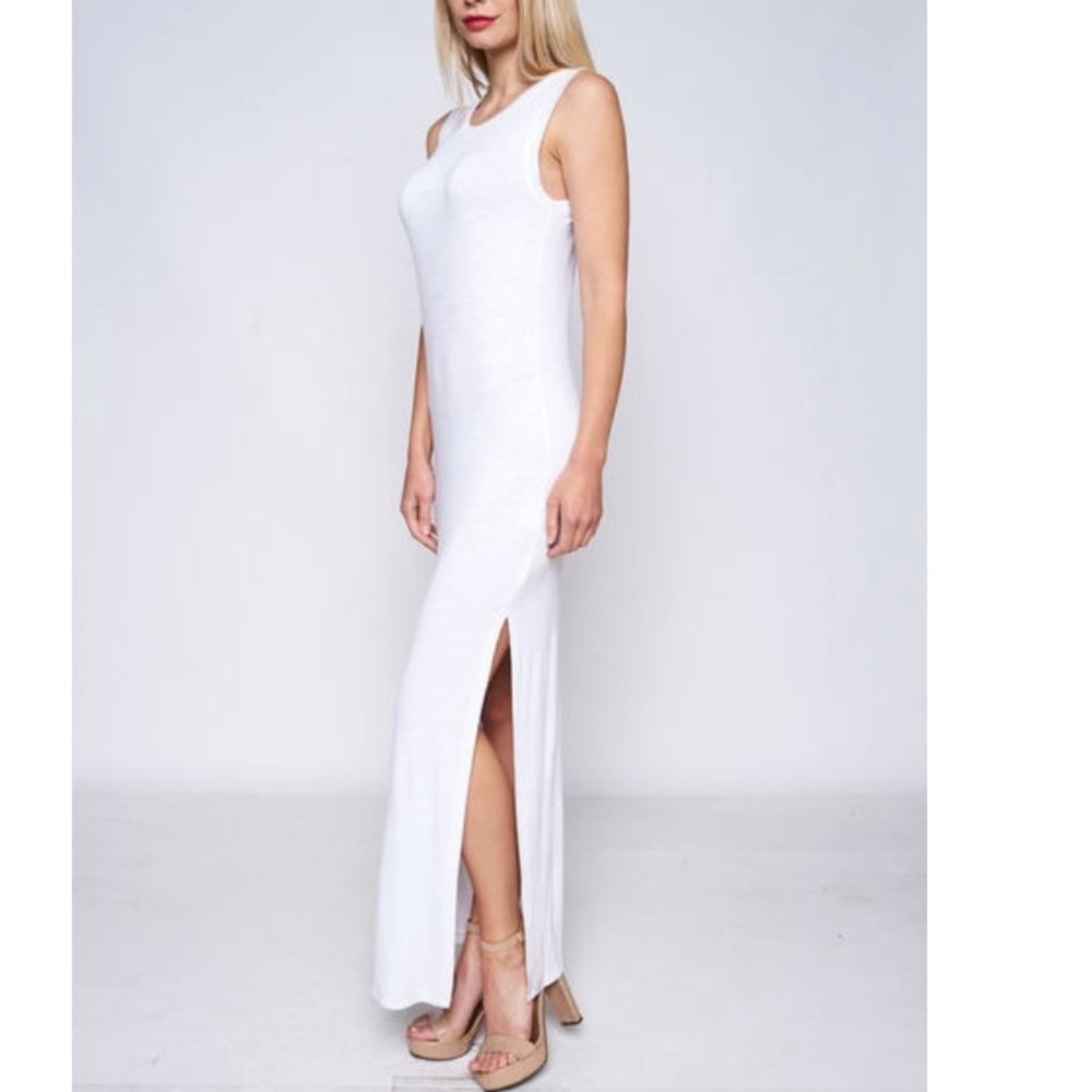 White Sleeveless Maxi with Side Slit - Picture 1 of 5